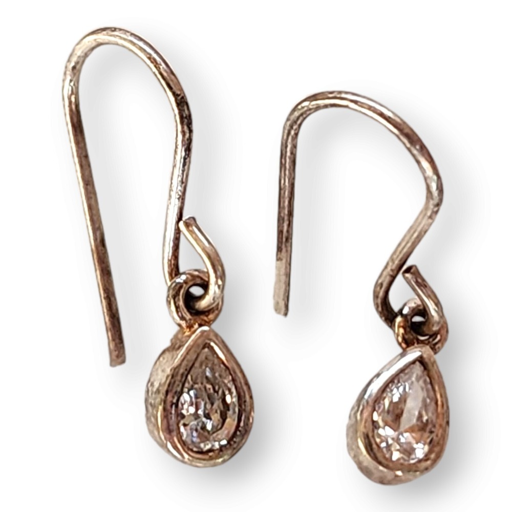 Vintage Sterling Silver 925 Clear Faceted Glass Drop‎ Dangle Earrings